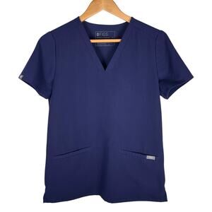 Figs Technical Collection Scrub Top Womens XS Navy Blue V-Neck Medical Uniform